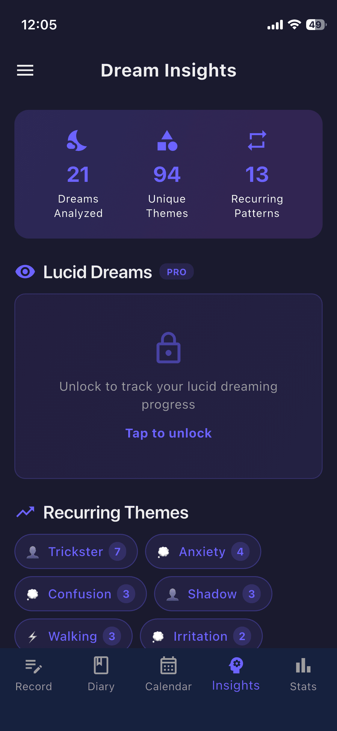 Dream Insights screen