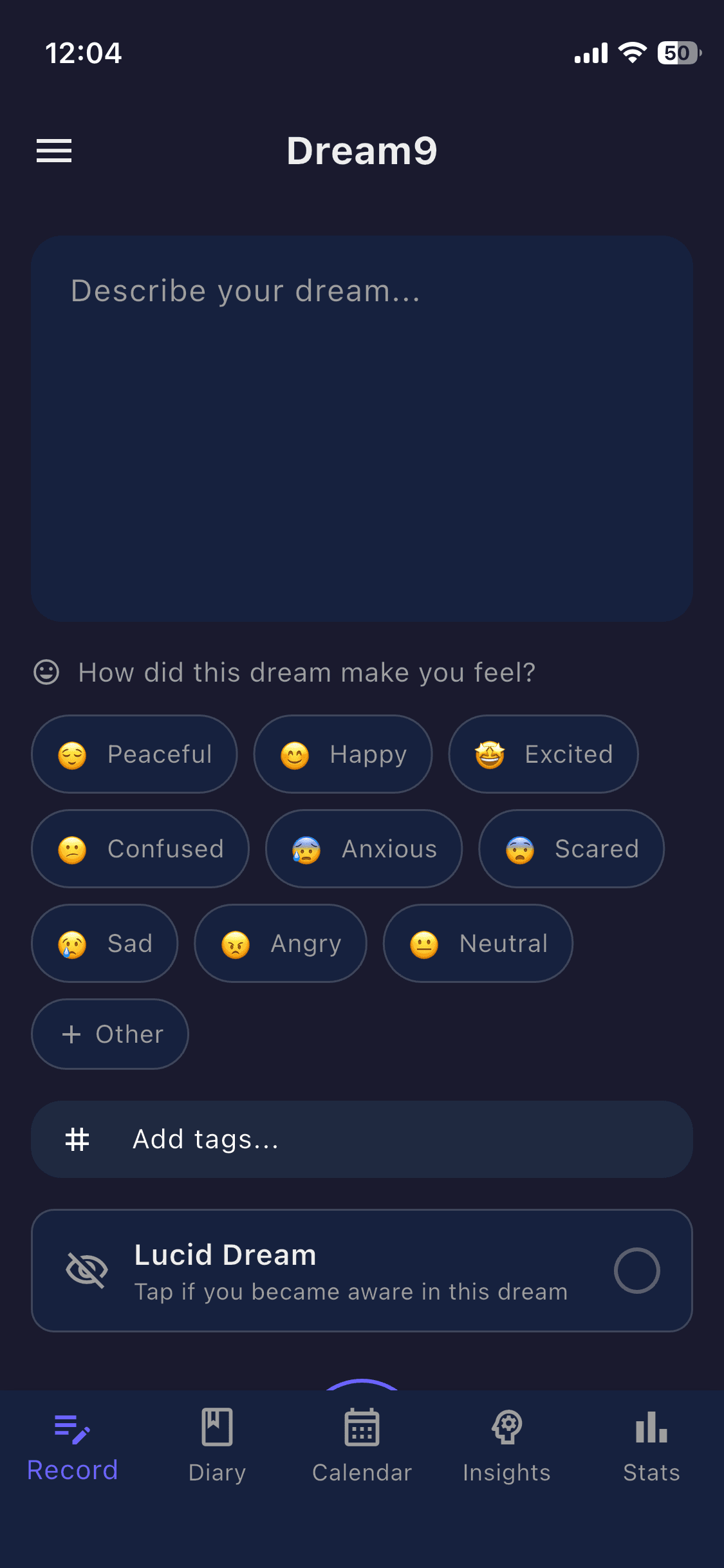 Dream recording screen